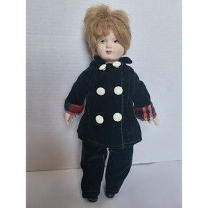 Small Little Girl 8.5" Porcelain Face Doll Green Winter Outfit Unmarked Blonde